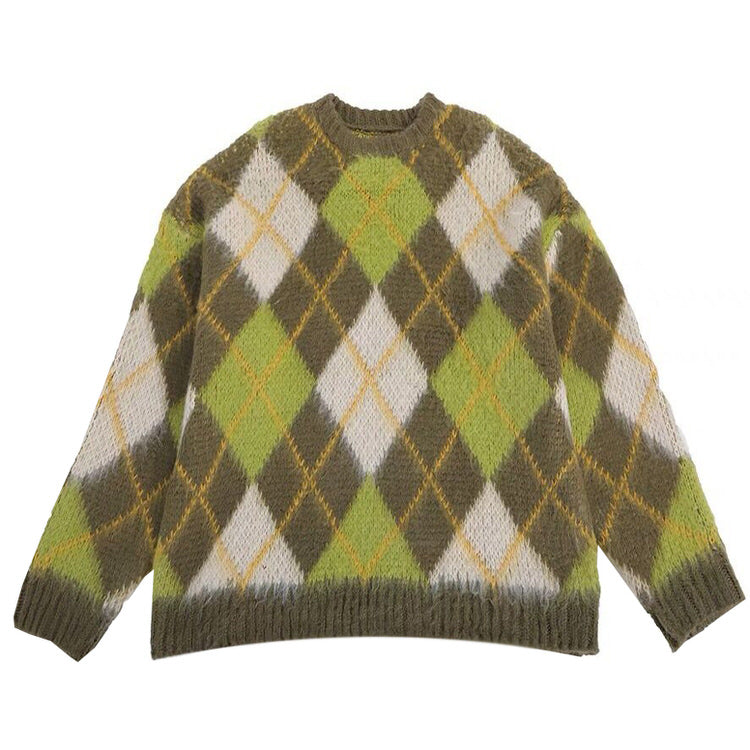 GREEN AND BROWN ARGYLE SWEATER FOR MEN