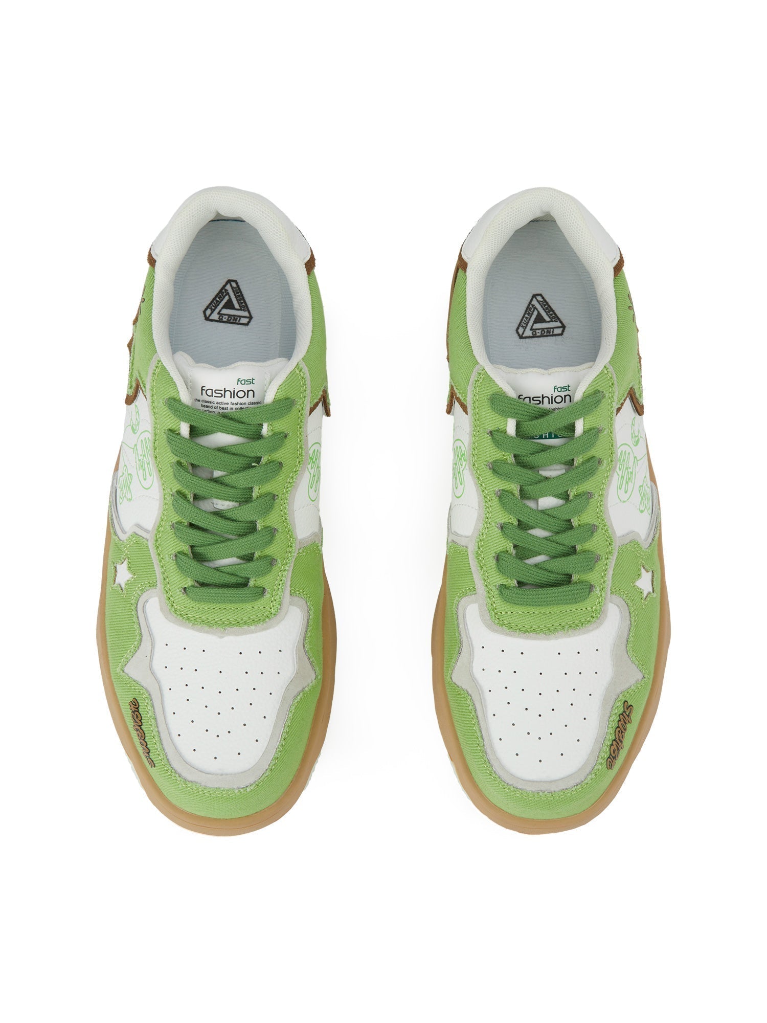 GREEN AND WHITE PLATFORM SNEAKERS WITH ROUND TOE RUBBER OUTSOLES