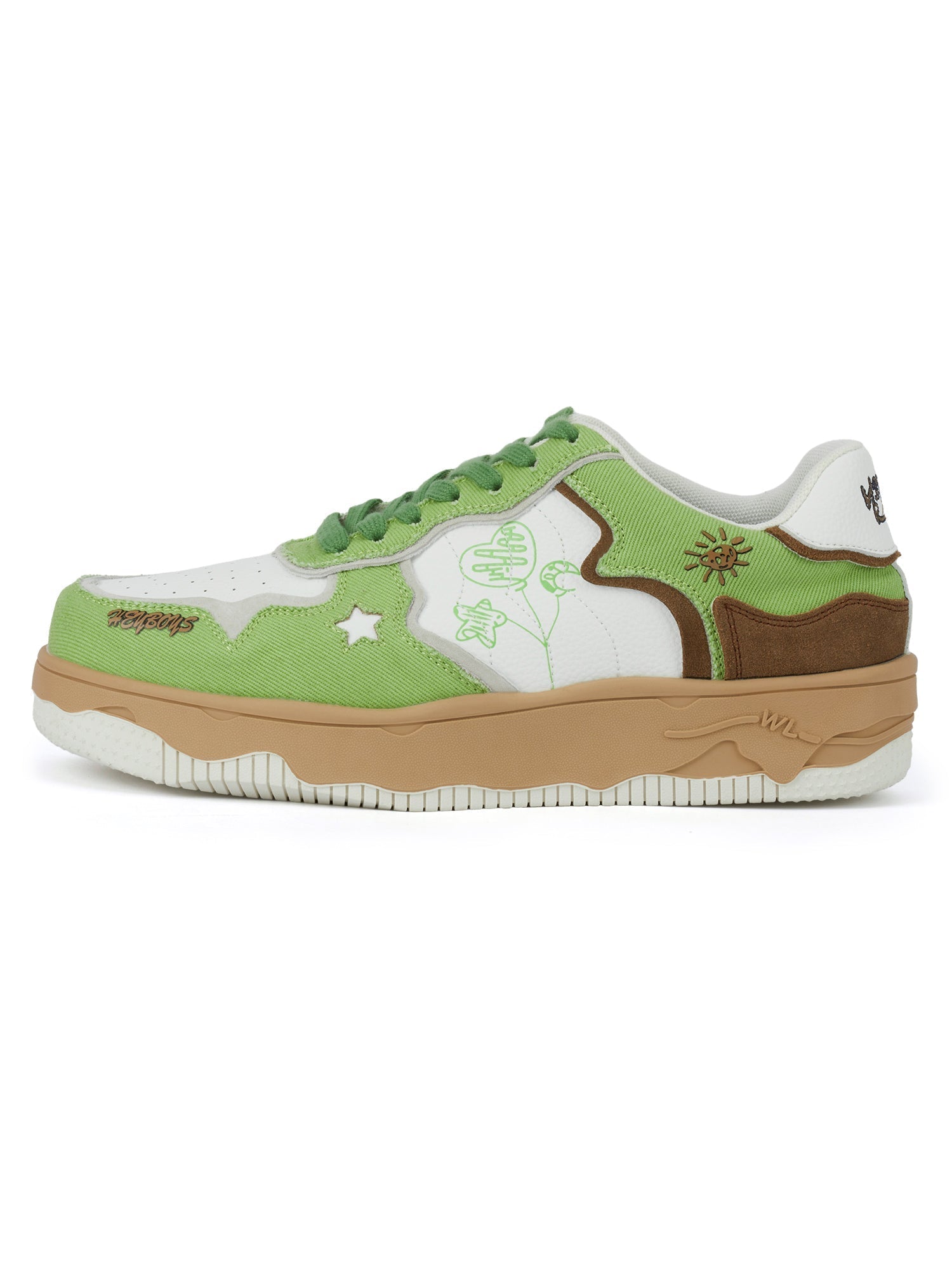 GREEN AND WHITE PLATFORM SNEAKERS WITH ROUND TOE RUBBER OUTSOLES