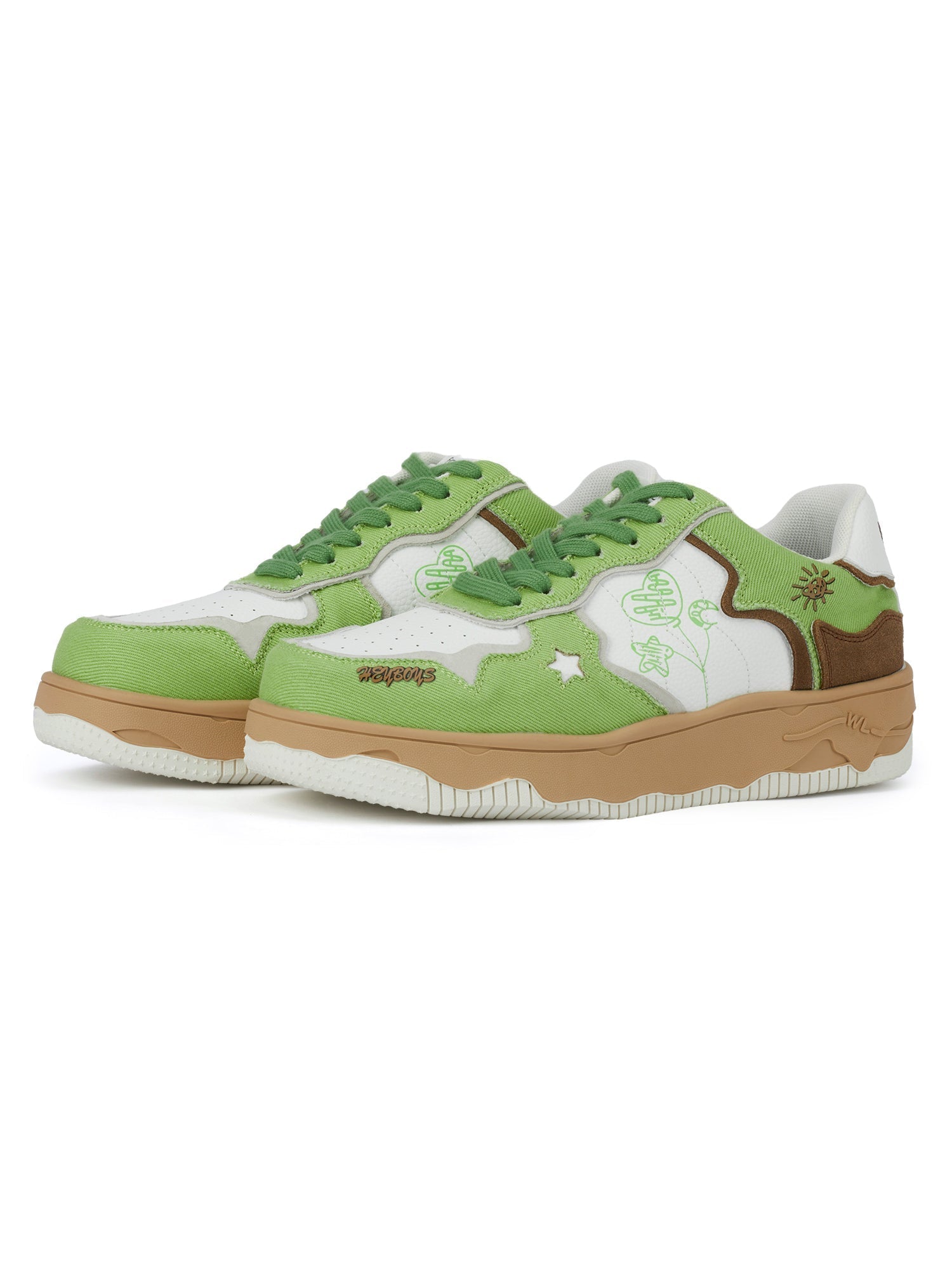 GREEN AND WHITE PLATFORM SNEAKERS WITH ROUND TOE RUBBER OUTSOLES