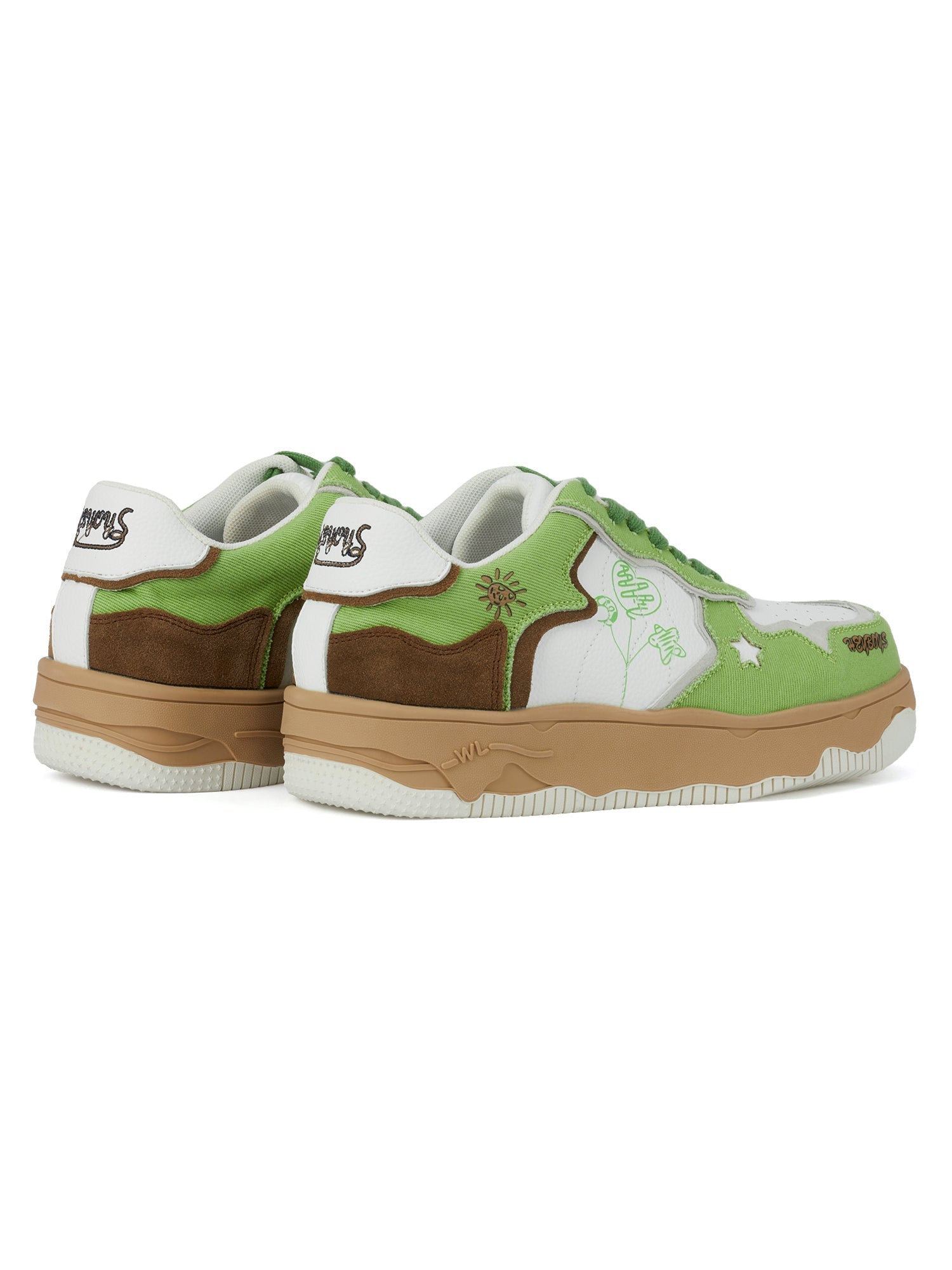 GREEN AND WHITE PLATFORM SNEAKERS WITH ROUND TOE RUBBER OUTSOLES