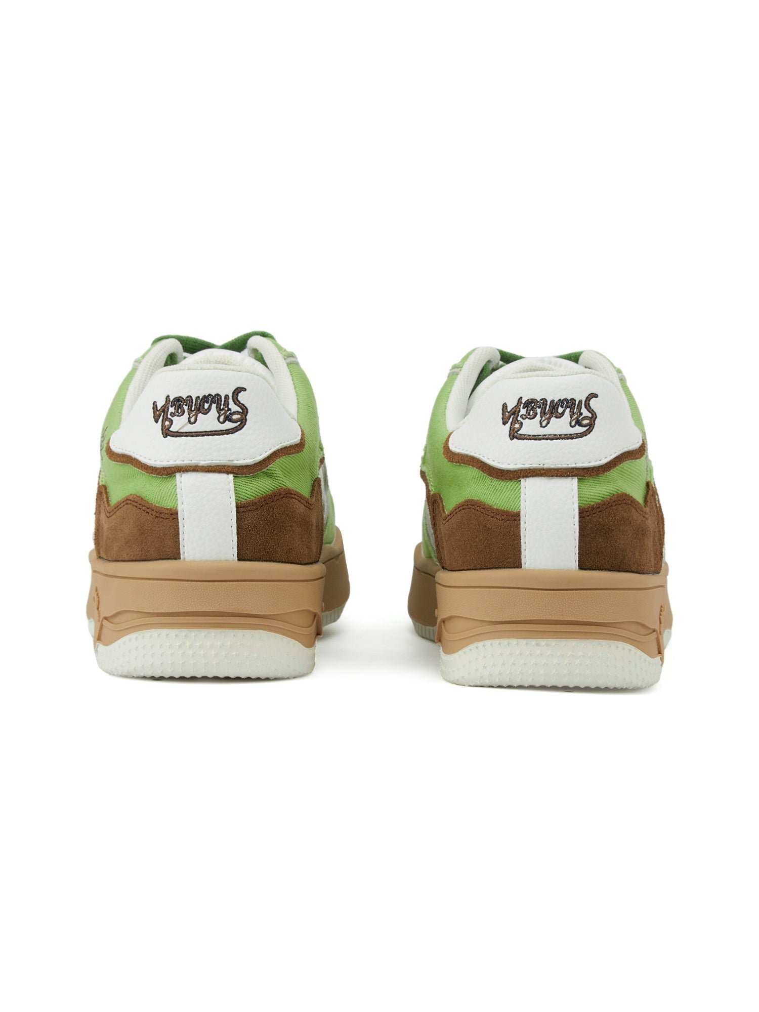 GREEN AND WHITE PLATFORM SNEAKERS WITH ROUND TOE RUBBER OUTSOLES