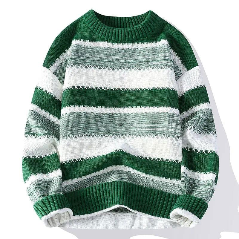 GREEN AND WHITE STRIPED SWEATER WITH TRICKER SWEATBAND FOR DRY WORKOUTS
