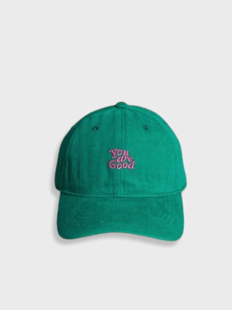 GREEN BASEBALL CAP WITH PINK EMBROIDERY - UNISEX ADJUSTABLE STYLE