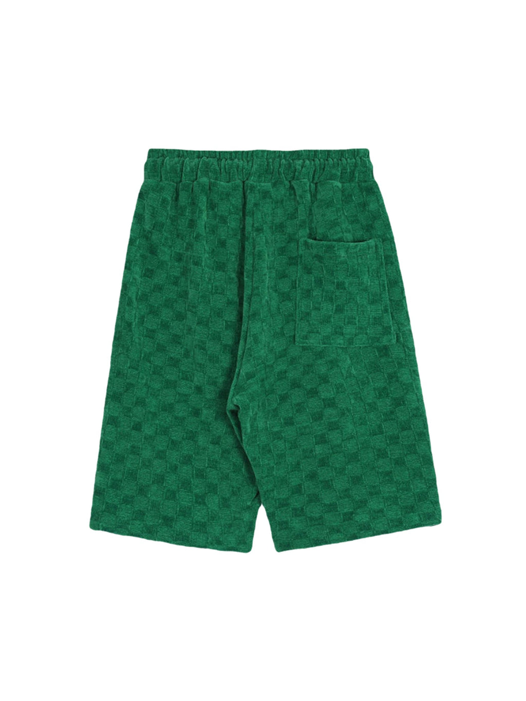 GREEN CHECKERED CORDUROY SHORTS WITH EMBROIDERED DRAWSTRINGS