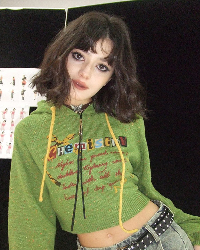 GREEN CHEMISTRY CROPPED HOODIE WITH RUFFLED COLLAR