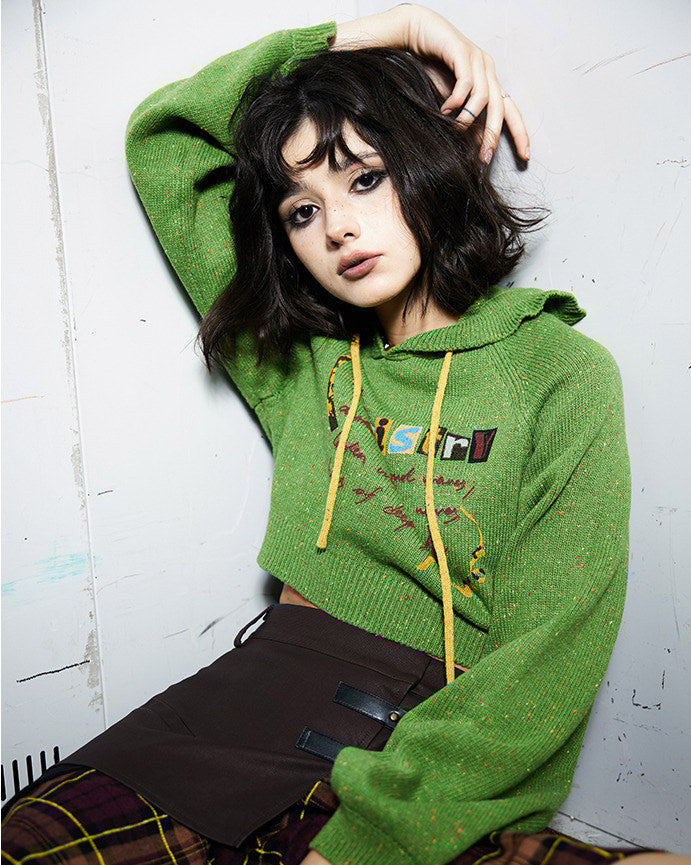 GREEN CHEMISTRY CROPPED HOODIE WITH RUFFLED COLLAR