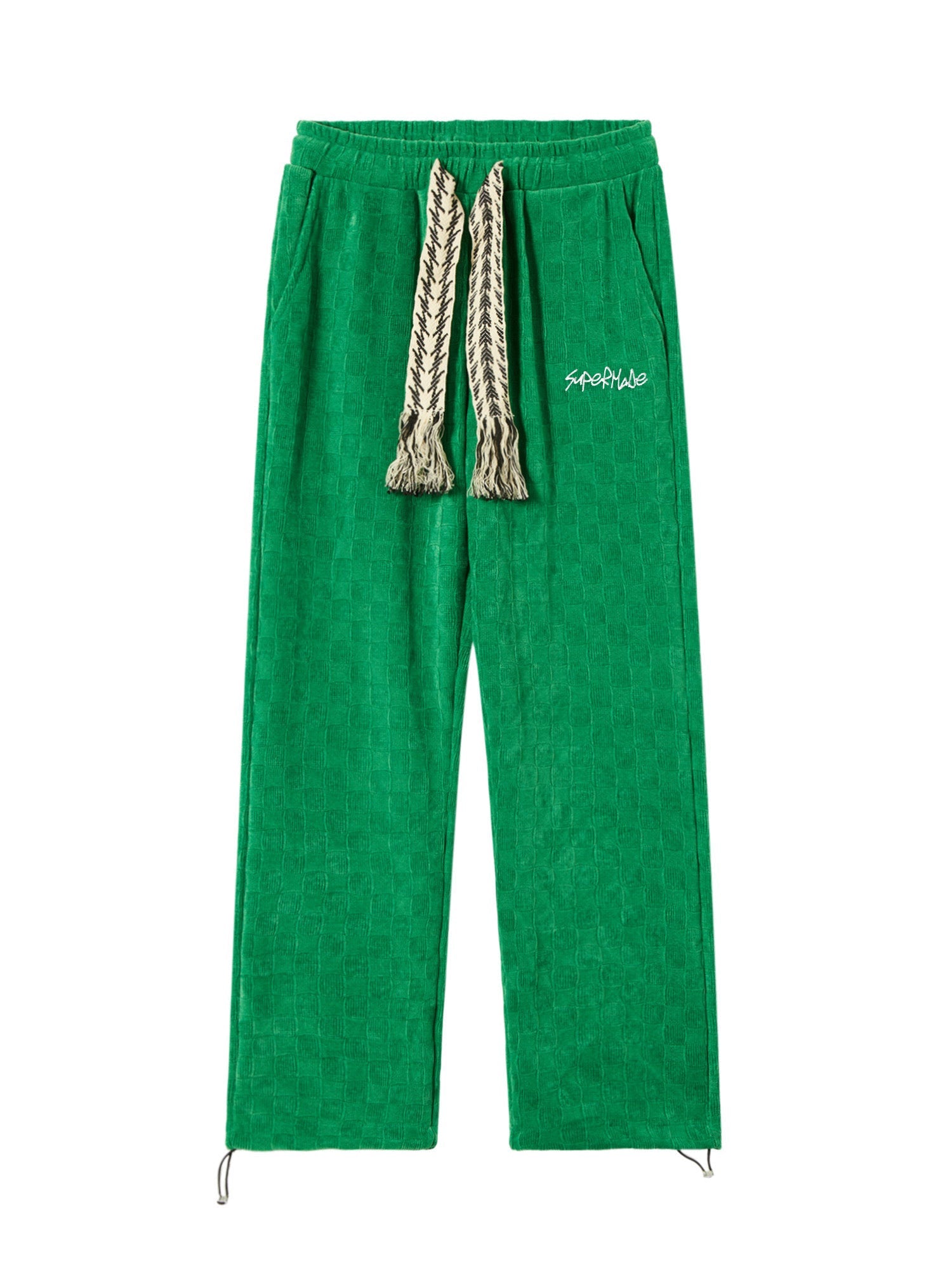 GREEN CORDUROY SWEATPANTS HIGH WAISTED STRAIGHT COTTON STYLE