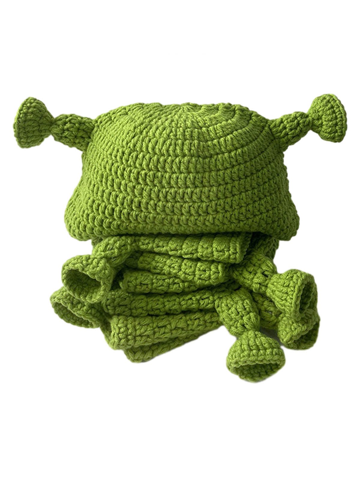 GREEN CROCHETED HAT SHREK DESIGN FUN GREEN HEAD COVER FOR ALL AGES