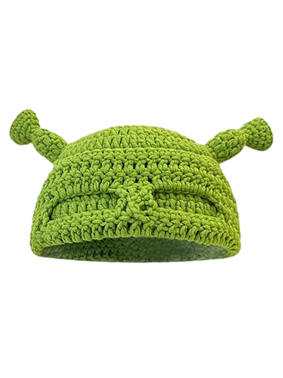 GREEN CROCHETED HAT SHREK DESIGN FUN GREEN HEAD COVER FOR ALL AGES