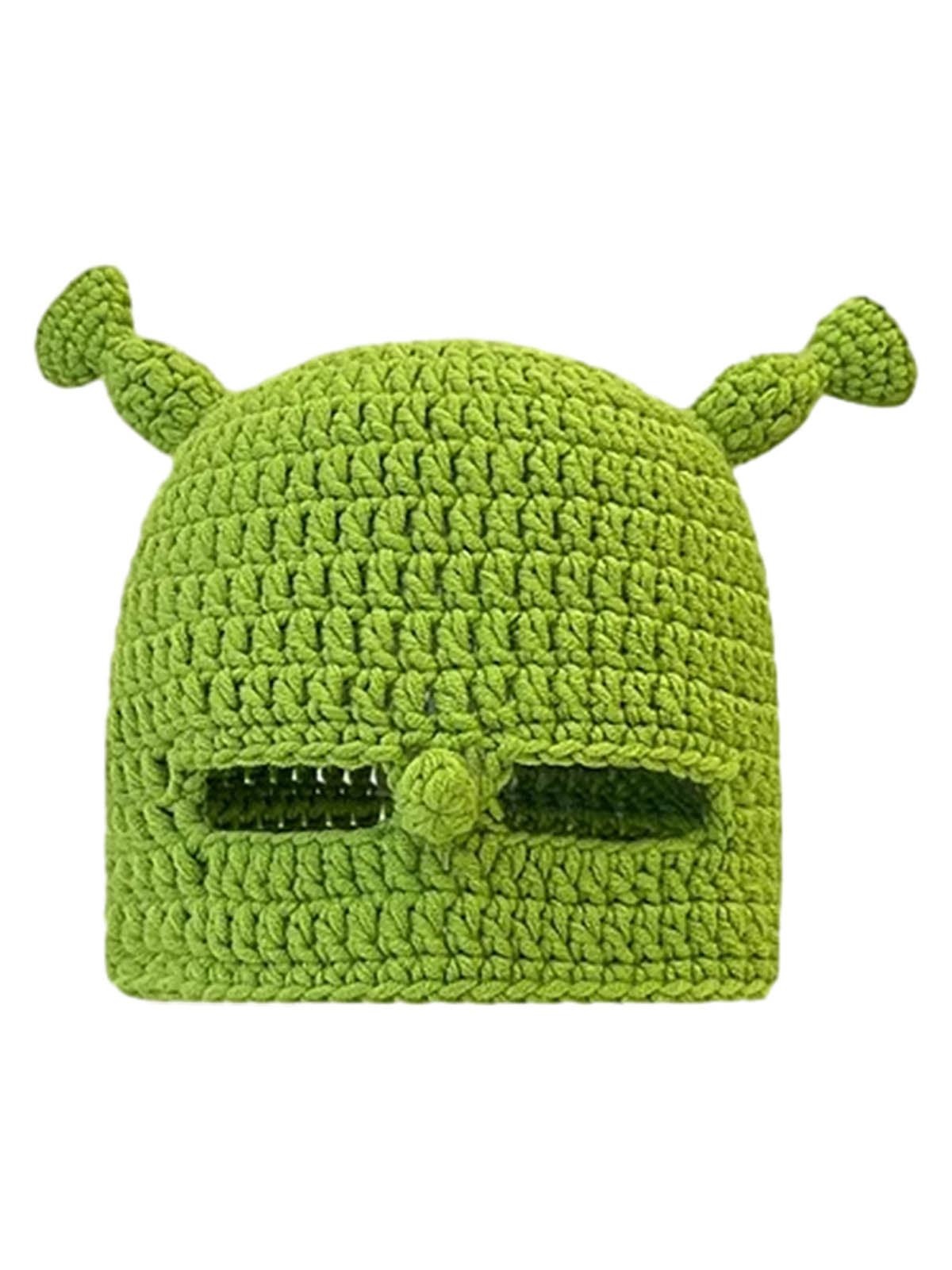GREEN CROCHETED HAT SHREK DESIGN FUN GREEN HEAD COVER FOR ALL AGES