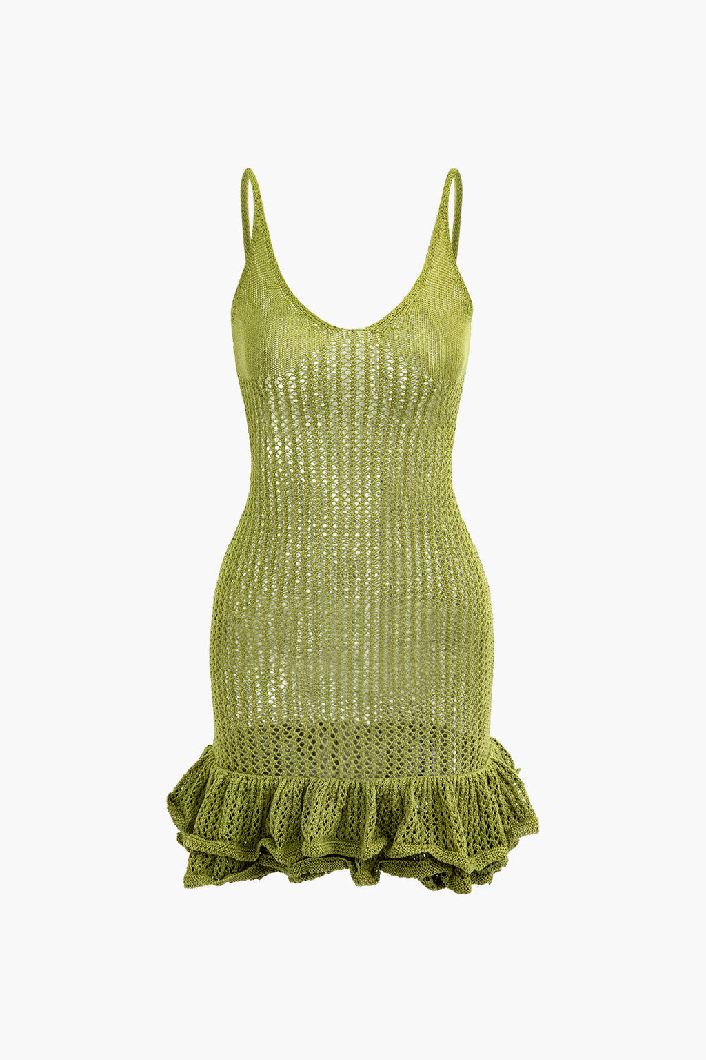 GREEN CROCHETED MINI DRESS FOR SPECIAL OCCASIONS WITH FLATTERING FIT