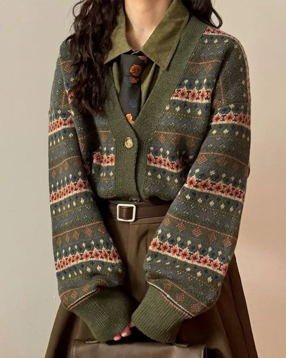 GREEN FAIR ISLE CARDIGAN VINTAGE FAIR KNIT