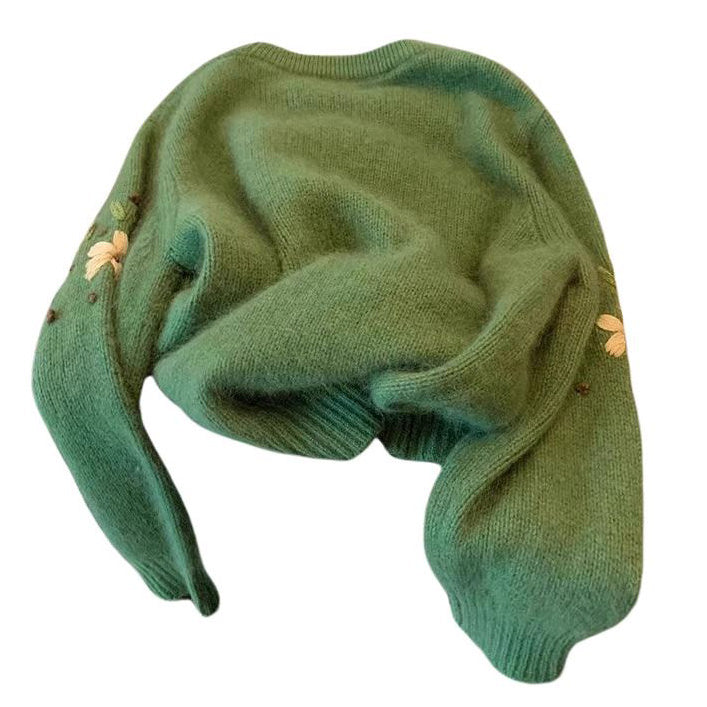 GREEN FLORAL EMBROIDERED SWEATER FOR WOMEN