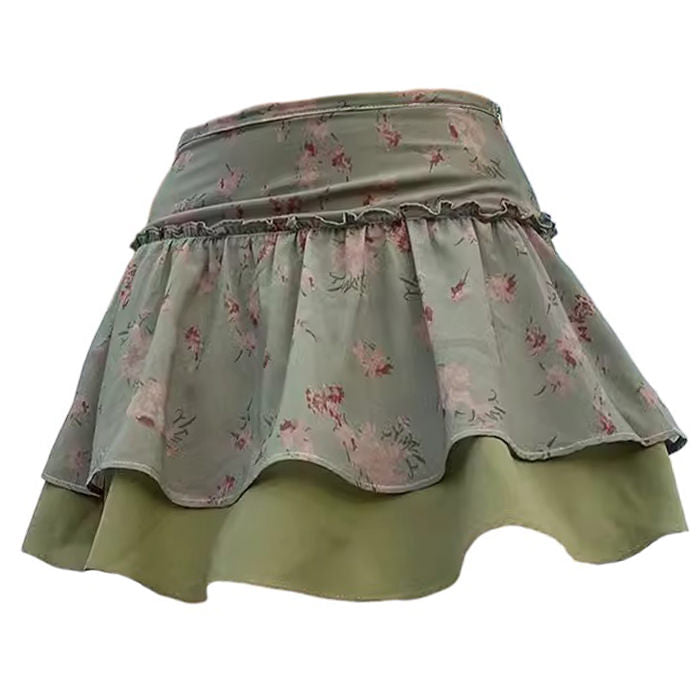 GREEN FLORAL MINI SKIRT FOR WOMEN