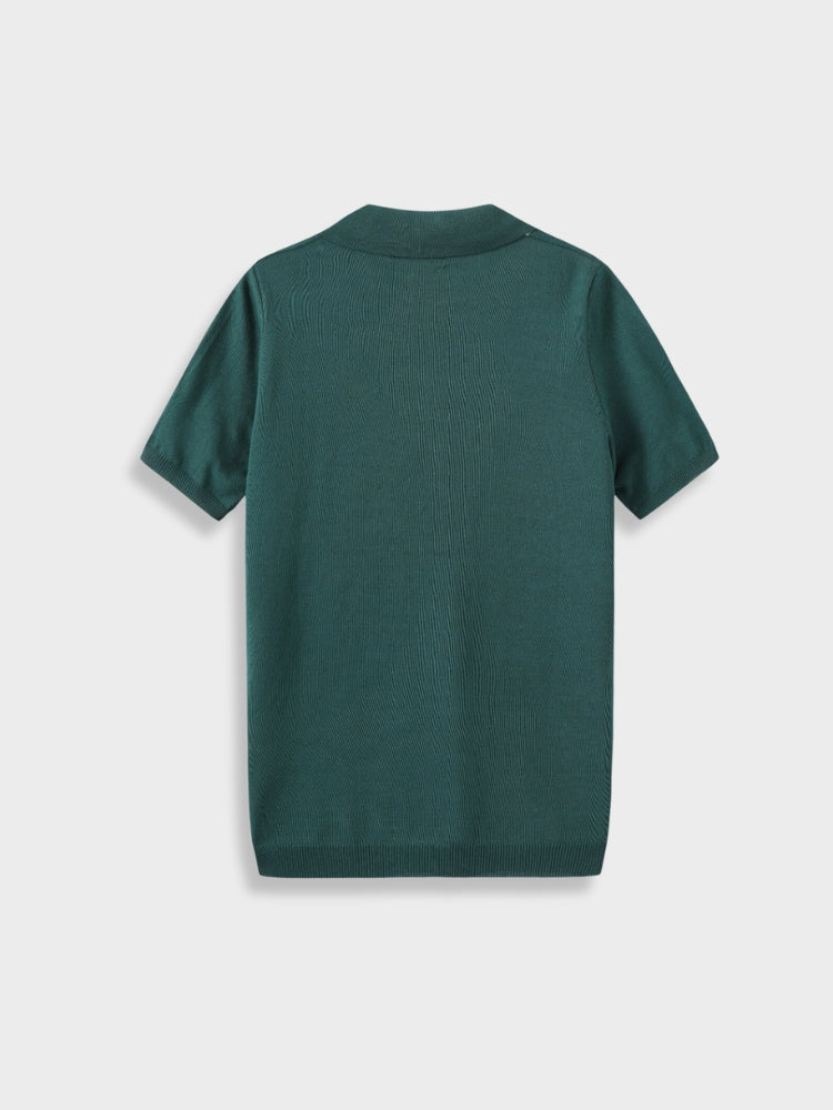 GREEN KNIT POLO SHIRT WITH VERTICAL STRIPES - STYLISH STREETWEAR