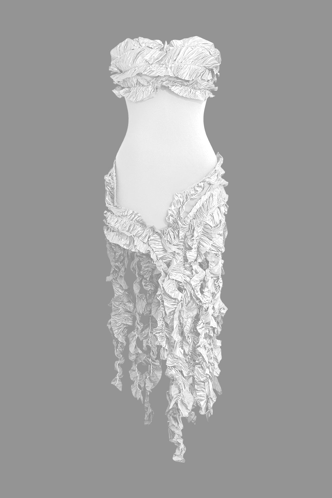 GREEN MIDI DRESS WITH LEAF EMBELLISHMENTS AND RUFFLE FRINGE DETAILS