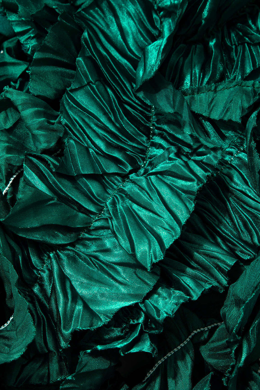 GREEN MIDI DRESS WITH LEAF EMBELLISHMENTS AND RUFFLE FRINGE DETAILS