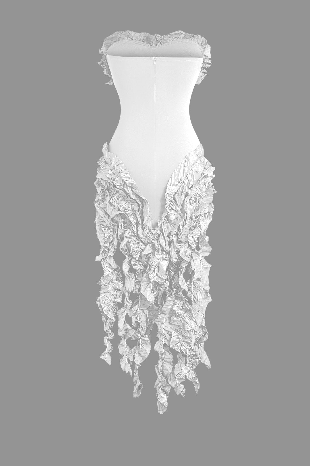 GREEN MIDI DRESS WITH LEAF EMBELLISHMENTS AND RUFFLE FRINGE DETAILS