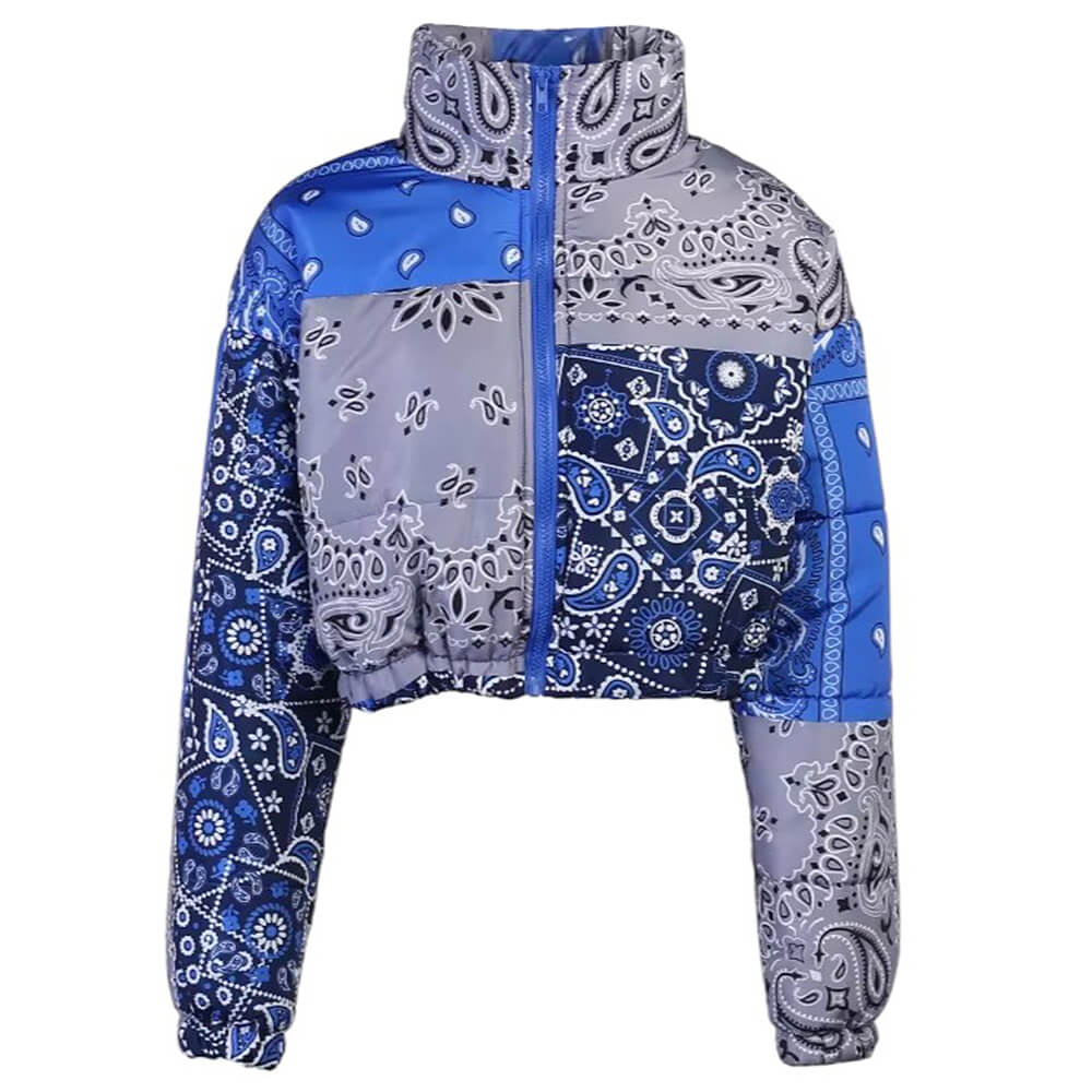 GREEN PAISLEY PATCHWORK PUFFER JACKET