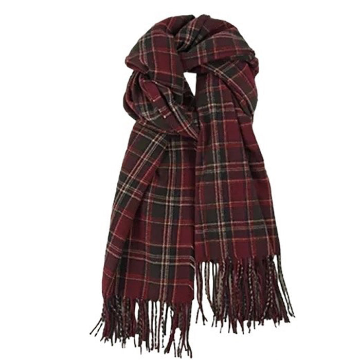 GREEN PLAID FRINGED SCARF FASHION ACCESSORY FOR COLD WEATHER