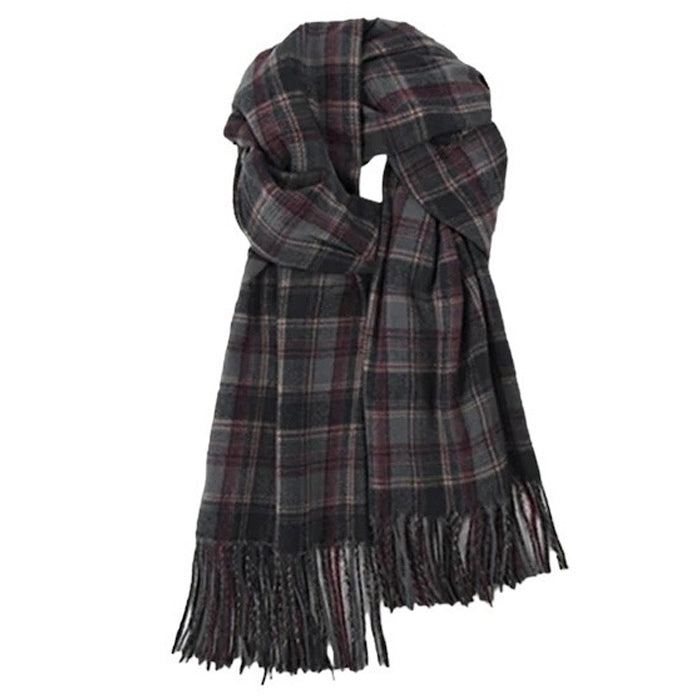 GREEN PLAID FRINGED SCARF FASHION ACCESSORY FOR COLD WEATHER