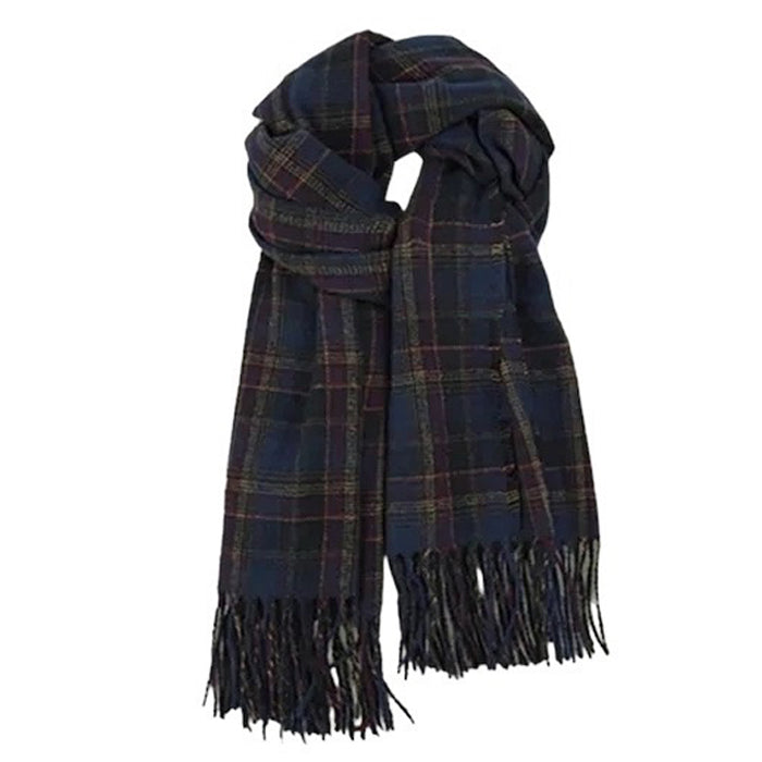 GREEN PLAID FRINGED SCARF FASHION ACCESSORY FOR COLD WEATHER