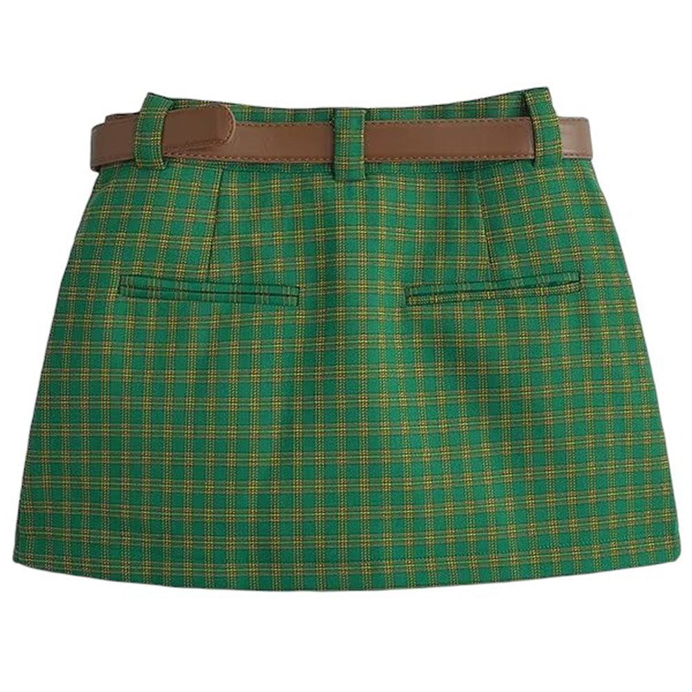 GREEN PLAID SKIRT: PREPPY SOFT GREEN CHECKERED SKIRT