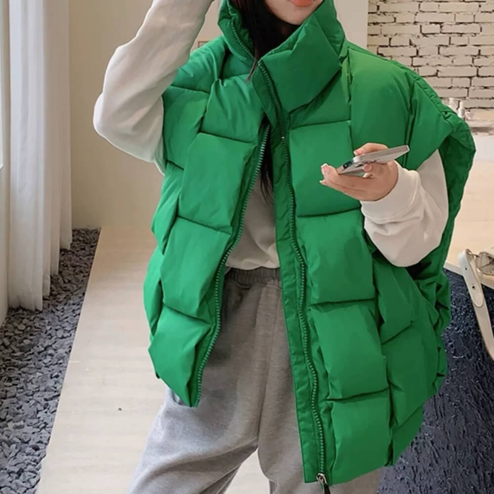 GREEN QUILTED PUFFER VEST SUREFIT PUFFER
