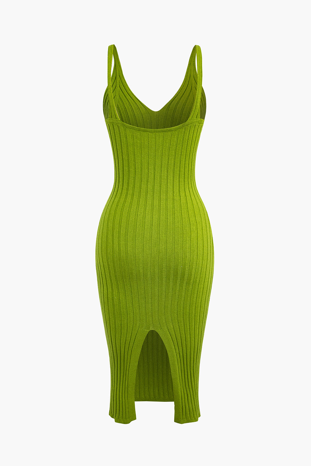 GREEN RIBBED KNIT MIDI DRESS CASUAL KNIT JERSEY FASHION ESSENTIAL