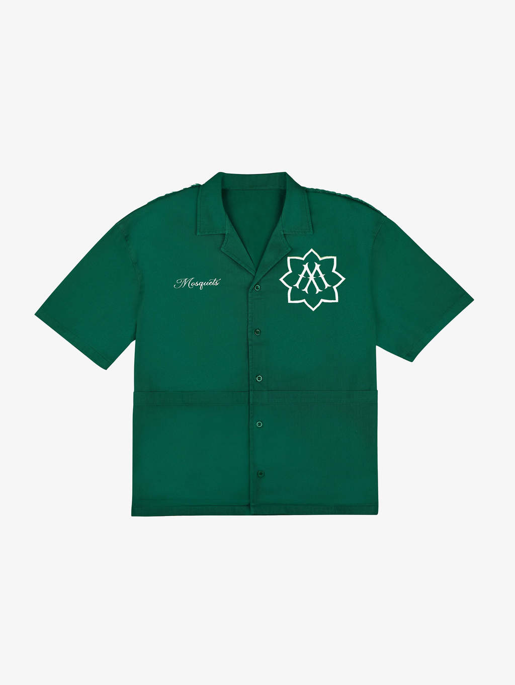GREEN SHORT-SLEEVED BUTTON-DOWN SHIRT WITH SUPERIOR EMBROIDERY
