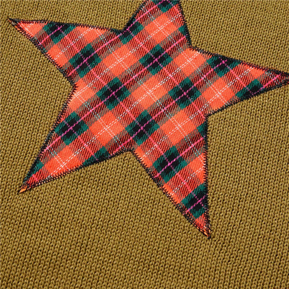GREEN SWEATER WITH PLAID STAR PATCH