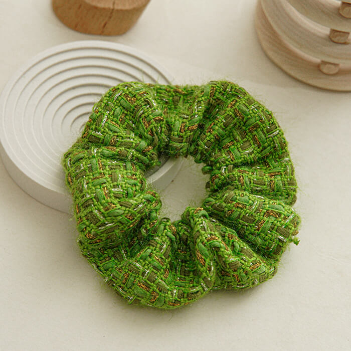 GREEN TWEED SCRUNCHIE FOR HAIR ACCESSORIES