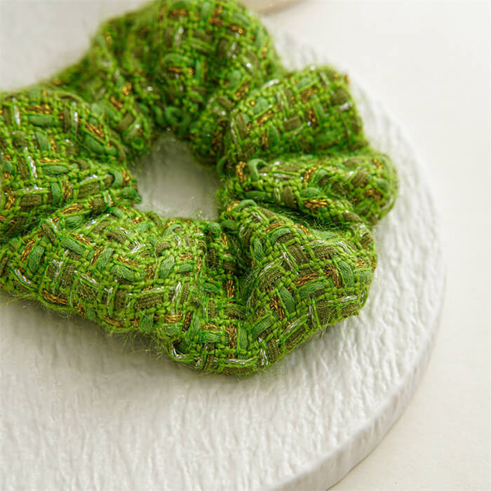 GREEN TWEED SCRUNCHIE FOR HAIR ACCESSORIES