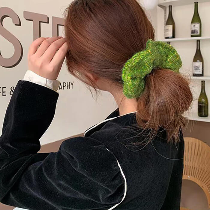 GREEN TWEED SCRUNCHIE FOR HAIR ACCESSORIES