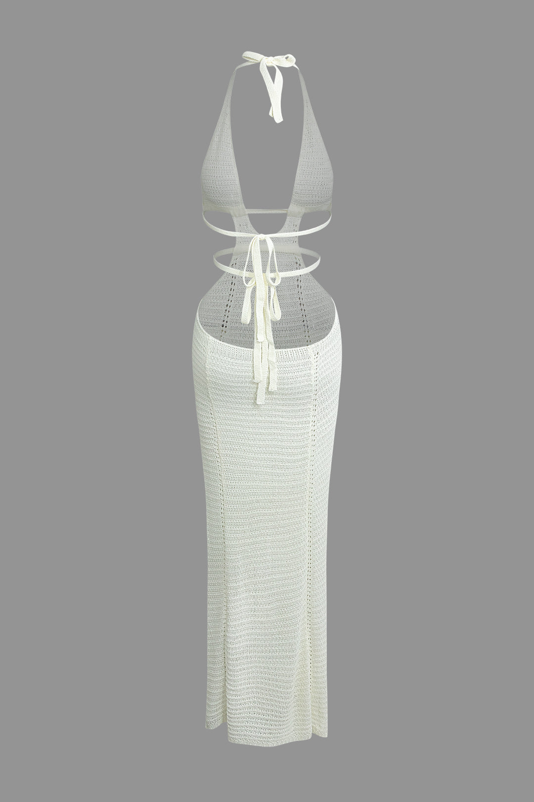 HALTER MAXI DRESS WHITE CROCHET KNIT MAXI DRESS