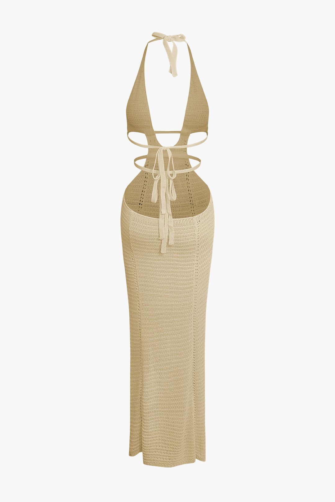 HALTER MAXI DRESS WHITE CROCHET KNIT MAXI DRESS