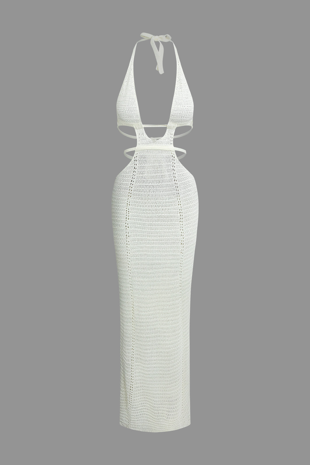 HALTER MAXI DRESS WHITE CROCHET KNIT MAXI DRESS