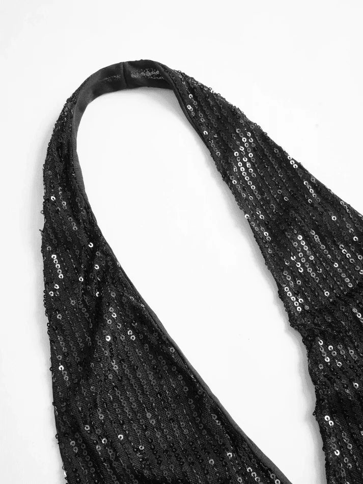 HALTER MINI DRESS WITH SEQUINS FOR BLACK VINTAGE PARTY