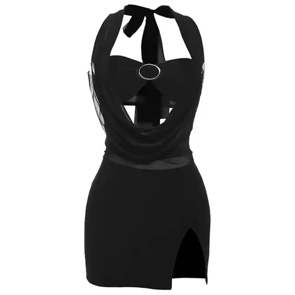 HALTER MINI DRESS: Y2K BLACK MINI DRESS
