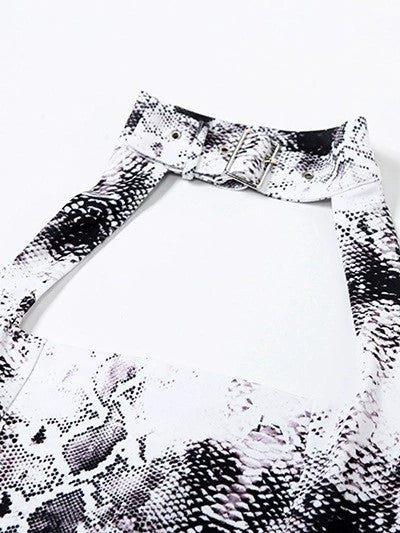 HALTER MINIDRESS - SNAKESKIN PRINT WITH WILD ELEGANCE AND PUNK FLAIR