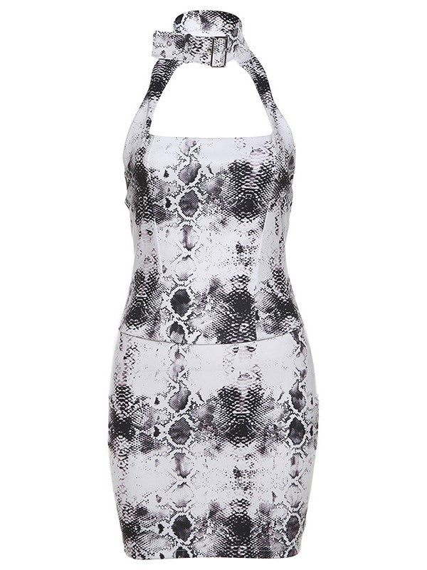HALTER MINIDRESS - SNAKESKIN PRINT WITH WILD ELEGANCE AND PUNK FLAIR