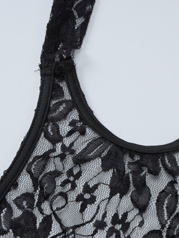 HALTER NECK MINI DRESS - SLIM FIT BLACK LACE MINIDRESS