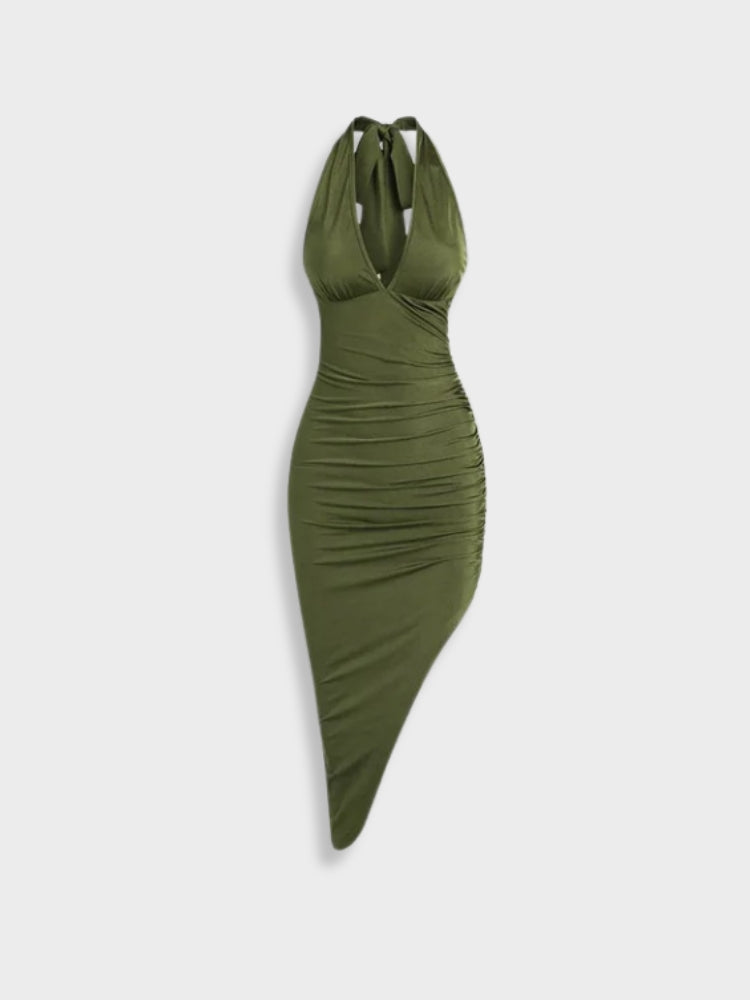 HALTER-NECK RUCHED DRESS – ELEGANT DRESS WITH COMFORTABLE FIT