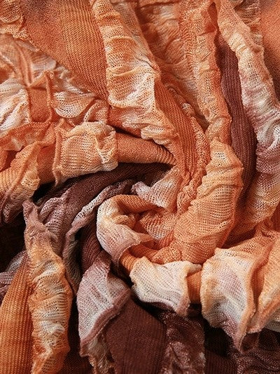 HALTER TOP AND BROWN SKIRT SET WITH COWL NECK DETAILS