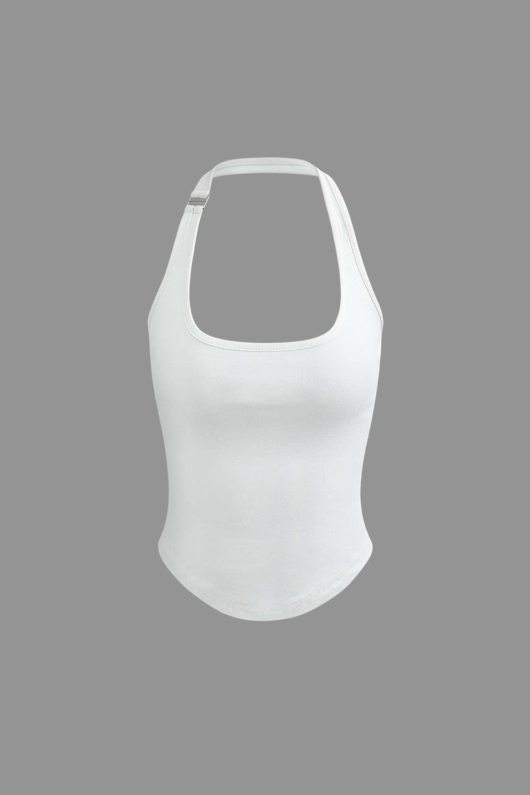 HALTER TOP WHITE COTTON BLEND TANK FOR VERSATILE STYLING
