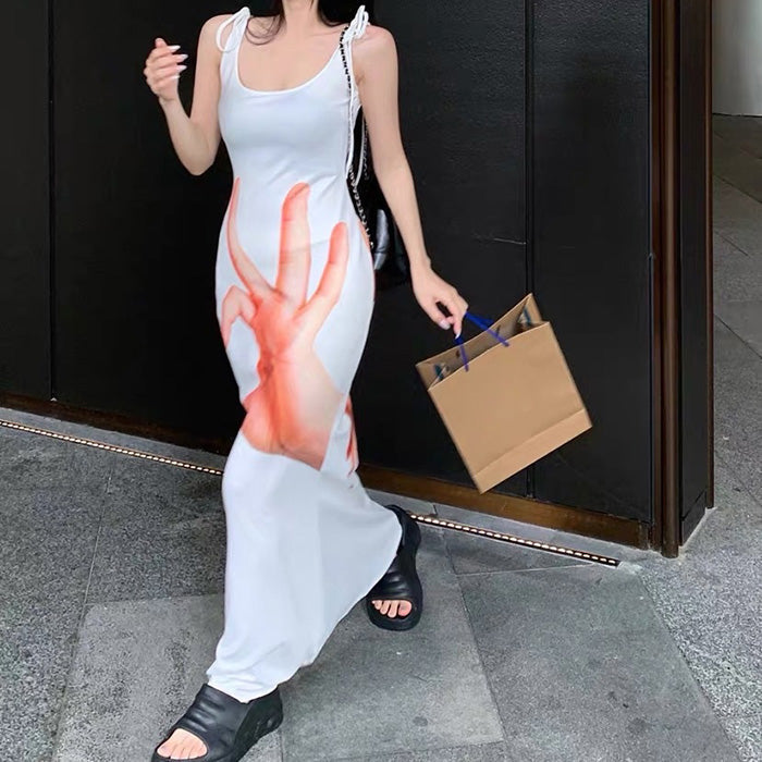 HAND PRINT WHITE DRESS BADDIE AESTHETIC