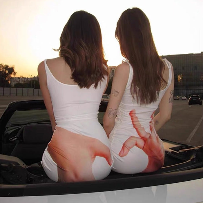 HAND PRINT WHITE DRESS BADDIE AESTHETIC