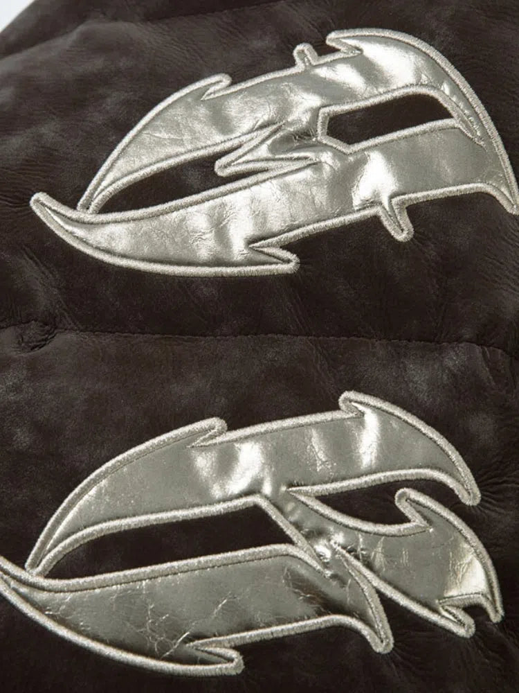 HARAJUKU PUFFER JACKET WITH TRIBAL DESIGN - BLACK PUFFER JACKET