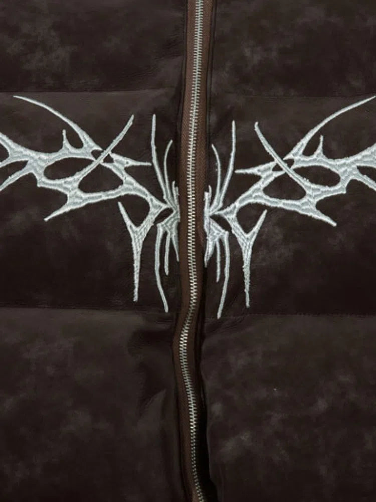 HARAJUKU PUFFER JACKET WITH TRIBAL DESIGN - BLACK PUFFER JACKET